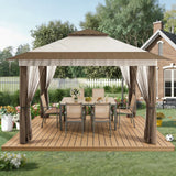 Asofer 8 Piece Outdoor Dining Set , Patio Conversation Set With Stackable Textilene Chairs, Table & Gazebo with Mosquito for Backyard, Garden, Deck, and Parties