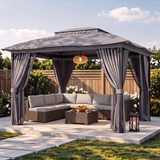 Patio Furniture Set - Includes 7 PCS Wicker Sectional sofa & 12x10 Pop Up Gazebo with Mosquito Netting, Grey