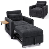 Chair Bed, Lofka Convertible Sofa Bed with Corduroy Fabric, Foldable Side Table & Built-in USB Charging Port, Adjustable Backrest, Black