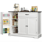 Coffee Bar, Lofka 42" Kitchen Storage Cabinet, Sideboard Buffet Cabinet with 8 Shelves, 1 Drawer, Black Tabletop + White Finish