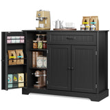 Coffee Bar, Lofka 42" Kitchen Storage Cabinet, Sideboard Buffet Cabinet with 8 Shelves, 1 Drawer, Black