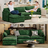 110" Sectional Sofa, Convertible L Shaped Couches for Living Room with Soft Corduroy Fabric, Green