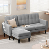 Convertible Sectional Sofa Couch, Lofka L-Shaped Sofa and Couch Bed with Chaise, Living room, Apartment, Light Gray