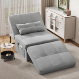 Convertible Single Chair Bed , Lofka Linen 4-in-1 Sofa Bed for Living Room, Apartment, Dorm, Office, One Pillow and Side Pocket, Light Gray