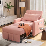 Convertible Sleeper Chair Bed, Linen Sofa Bed with Pillow for Small Space, Single Recliner Daybed with Adjustable Backrest, Pink