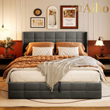 Queen Hydraulic Bed Frame with Storage and Wingback Headboard for Bedroom Clearance - Gray