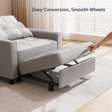 Asofer 3-in-1 Convertible Sleeper Sofa Chair, Adjustable Backrest Futon Couch, Linen Fabric Multi-Functional Recliner Chair Bed, Space Saving Furniture for Living Room Apartment Office, Light Gray