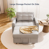 Asofer 3-in-1 Convertible Sleeper Sofa Chair, Adjustable Backrest Futon Couch, Linen Fabric Multi-Functional Recliner Chair Bed, Space Saving Furniture for Living Room Apartment Office, Light Gray