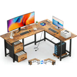 Corner Desk L Shaped，Lofka 66”Gaming Desk with Charging Ports, Computer Desk with CPU Stand and Monitor Stand for Home Office Dorm, Sturdy, Retro