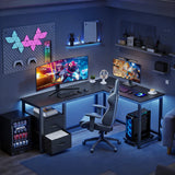 Asofer 66” L Shaped Desk with Drawers, Reversible Corner Computer Gaming Desk with Power Outlet,Black