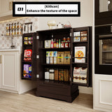 The Kitchen Pantry Storage Cabinet with Drawer and Adjustable Shelf - Brown