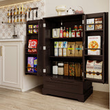 The Kitchen Pantry Storage Cabinet with Drawer and Adjustable Shelf - Brown