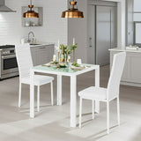 Dining Table Set for 2,Lofka 3 Piece Dining Furniture Set with Modern PU Leather Chairs & Glass Table for Studio Apartments,Tiny Homes & Breakfast Nook,White