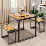 Dining Table Set for 2,Lofka Dining Room Set with Hardwood Kitchen Table,2 Benches for Kitchen Room,Breakfast Time,Apartment,Saving Small Space,Retro Brown