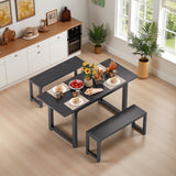 Dining Table Set for 4,Kitchen Table Set with Extendable Table & 2 Benches,Space Saving Furniture for Small Spaces, Modern Kitchen & Dining Room,Black