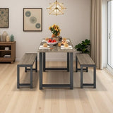 Dining Table Set for 4,Jolifa Kitchen Table Set with Extendable Table & 2 Benches,Space Saving Furniture for Small Spaces, Modern Kitchen & Dining Room,Gray
