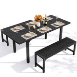 Dining Table Set for 4-6, Lofka Extendable Kitchen Table with 2 Benches, Space Saving Dining Room Table Set for Small Spaces, Black