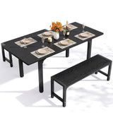 Dining Table Set for 4-6, Lofka Extendable Kitchen Table with 2 Benches, Space Saving Dining Room Table Set for Small Spaces, Black