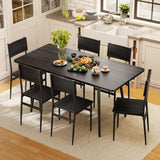 Dining Table Set for 4-6 People, Adjustable Kitchen Table Length with 6 Chairs, Black