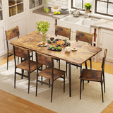 Dining Table Set for 4-6 People, Adjustable Kitchen Table Length with 6 Chairs, Retro