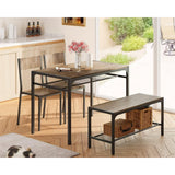 Dining Table Set for 4, Dinner Room Table with Chairs and Bench for Dinette, Gray