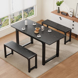 Dining Table Set for 4,Lofka Kitchen Table Set with 1 Extendable Dining Table,2-Benches for Dining Room&Small Space Saving,Black