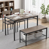 Dining Table Set for 4, Lofka 4 Pieces MDF Kitchen Table with Chairs and Bench Set, Storage Rack, for Dining Room & Small Spaces, Gray