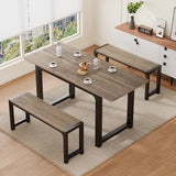 Dining Table Set for 4,Lofka Kitchen Table Set with 1 Extendable Dining Table,2-Benches for Dining Room&Small Space Saving,Gray