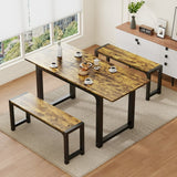 Dining Table Set for 4,Lofka Kitchen Table Set with 1 Extendable Dining Table,2-Benches for Dining Room&Small Space Saving,Rustic Brown