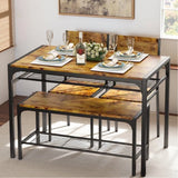 Lofka Kitchen Table Sets with Chairs, 4 Pieces Dining Table Set with Storage Rack for Kitchen, Dining Room, Breakfast Nook, MDF, Retro Brown