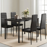 Dining Table Set for 4,Lofka 5 Pieces Wooden Kitchen Table with PU Leather Chairs Set for Living Room&Small Spaces,Black