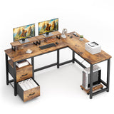 Computer Desk - 66 Inches Gaming Desk with Power Outlets and USB Charging Ports, 66" Home Office Desk with Drawers and Shelves, Rustic Brown