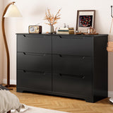 Dresser for Bedroom,6 Drawer Double Dresser, Anti-Tip Safety, Modern Wood Chest of Drawers, Black