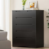Dresser for Bedroom, 6 Drawers Dresser with Cutout Handles, Wood Storage Cabinet for Living Room, Deep Drawers, Smooth Metal Rail, Black