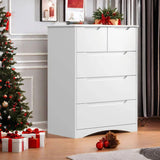 Dresser for Bedroom, Chest of Drawers with Large Storage Capacity, 5 Drawer Dresser, Cutout Handles, Deep Drawers, Smooth Metal Rail, White