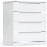 Dresser for Bedroom, Lofka 4 Drawer Dresser with Cutout Handles, Anti-Tip Safety, Large Storage Capacity, Modern Wood Chest of Drawers, White