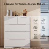 Dresser for Bedroom, Lofka Space-Saving 5 Drawer Wood Dresser with Cutout Handles, Chests of Drawers for Living Room, White