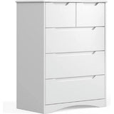 Dressers for Bedroom, Lofka 5 Drawers Dresser with Cutout Handles, Wood Storage Cabinet for Living Room, White
