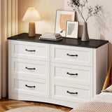 Lofka Two-Tone Dresser for Bedroom - 6 Drawer White Cabinet & Black Top, Industrial Style Storage Chest, Durable Bedroom Dresser with Metal Handles