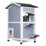 Outdoor Cat Shelter Weatherproof, Two Story Wooden Outside Feral Cat House with Openable Roof, Escape Door