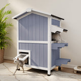 Outdoor Cat Shelter Weatherproof, Two Story Wooden Outside Feral Cat House with Openable Roof, Escape Door