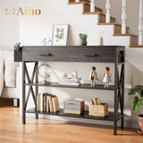 39" Console Table with 2 Drawers and 3 Tier Storage Shelves - Black