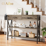 39" Console Table with 2 Drawers and 3 Tier Storage Shelves - Gray