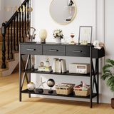 47" Console Table with 3 Drawers and 3 Tier Storage Shelves - Black