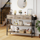 47" Console Table with 3 Drawers and 3 Tier Storage Shelves - Gray