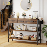 47" Console Table with 3 Drawers and 3 Tier Storage Shelves - Rustic Brown