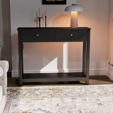 sofer 39" Console Table with 2 Drawers & Outlets and USB Ports, Modern Sofa Table, Narrow Wood Entryway Table for Living Room, Foyer, Black