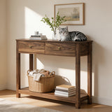 Console Table with 2 Drawers, Asofer 39" Modern Sofa Table, Narrow Wood Entryway Table with Open Storage for Living Room, Foyer, Retro