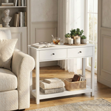 Asofer 39" Console Table with Open Storage, Long Sofa Table with 2 Drawers for Entryway, Hallway, Corridor, Front Hall, White