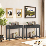 Asofer Console Table with 2 Drawers, Wood Entryway Table Hallway Table with Open Storage Shelf, Black（2PCS）